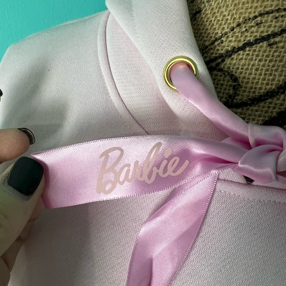 Barbie Long Sleeve Hoodie withh Barbie Imprinted On Front and Ribbon Tie - Picture 5 of 10